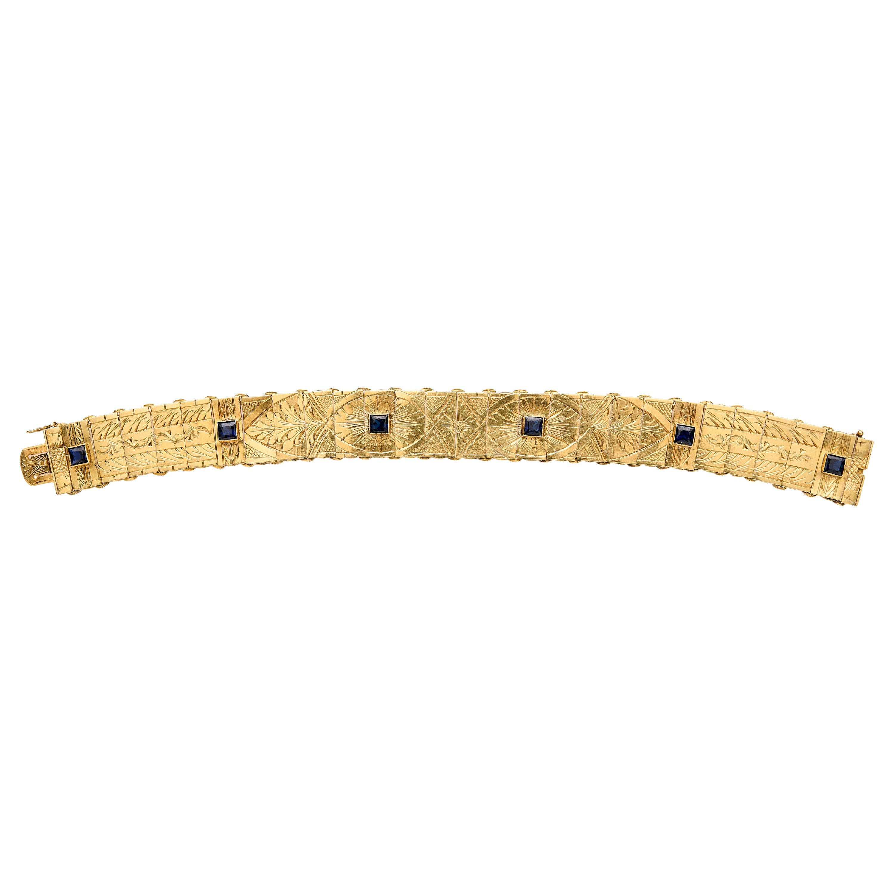 Antique Art Deco 18k Sapphire Flat Link Bracelet- 7”
