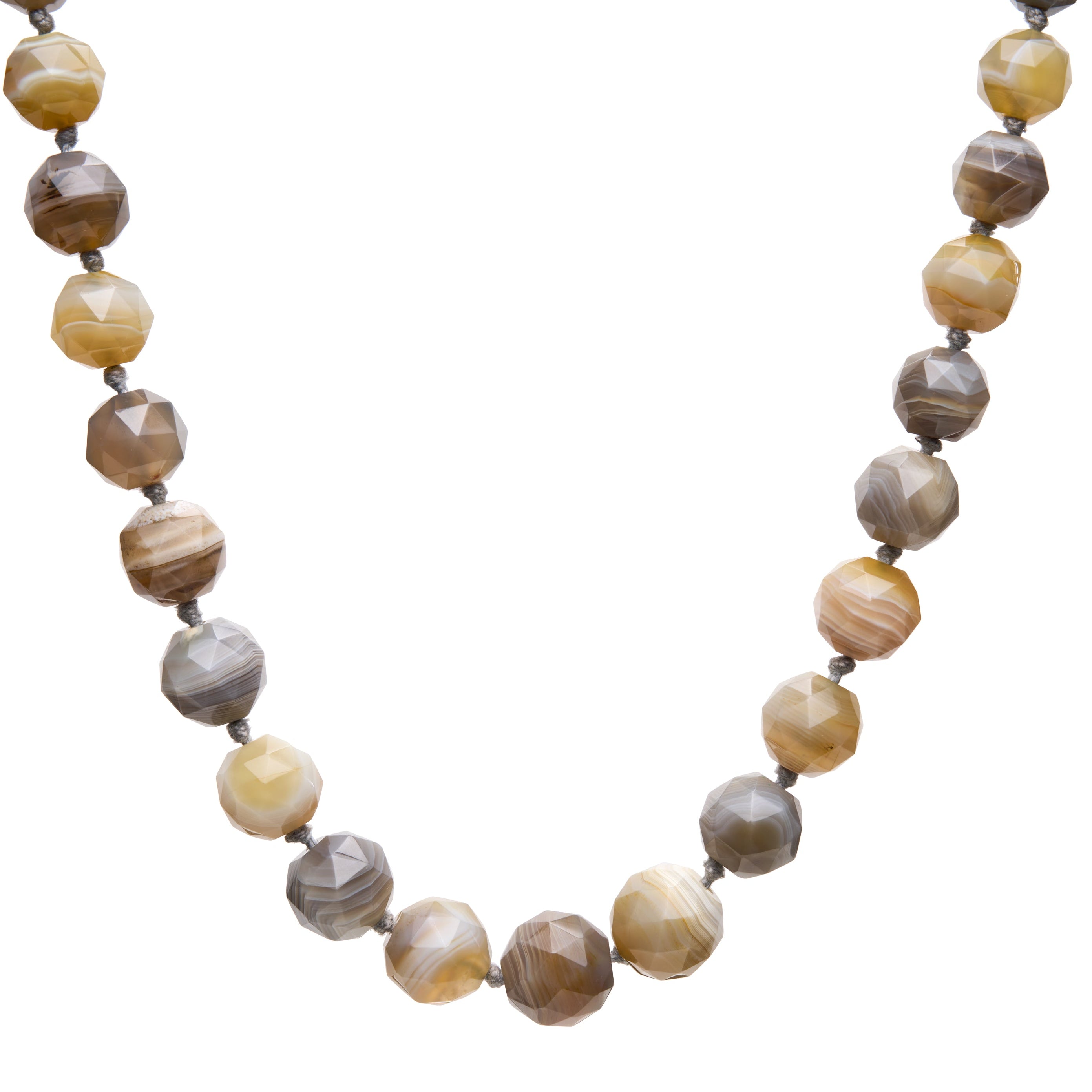Antique Victorian Faceted Agate Bead Strand Necklace w/ 14k Clasp