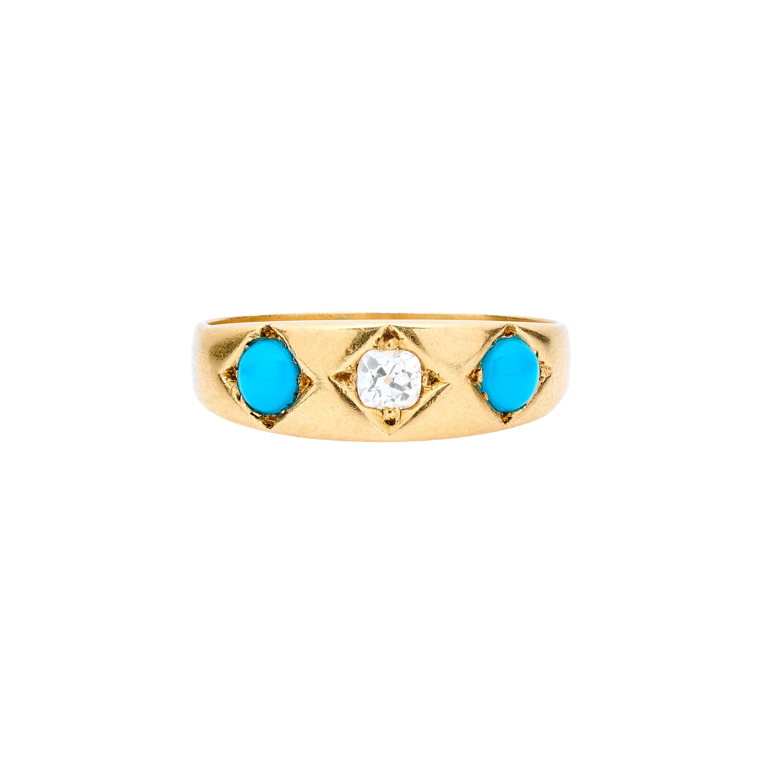 Antique Victorian 18k Turquoise and Diamond Band Ring