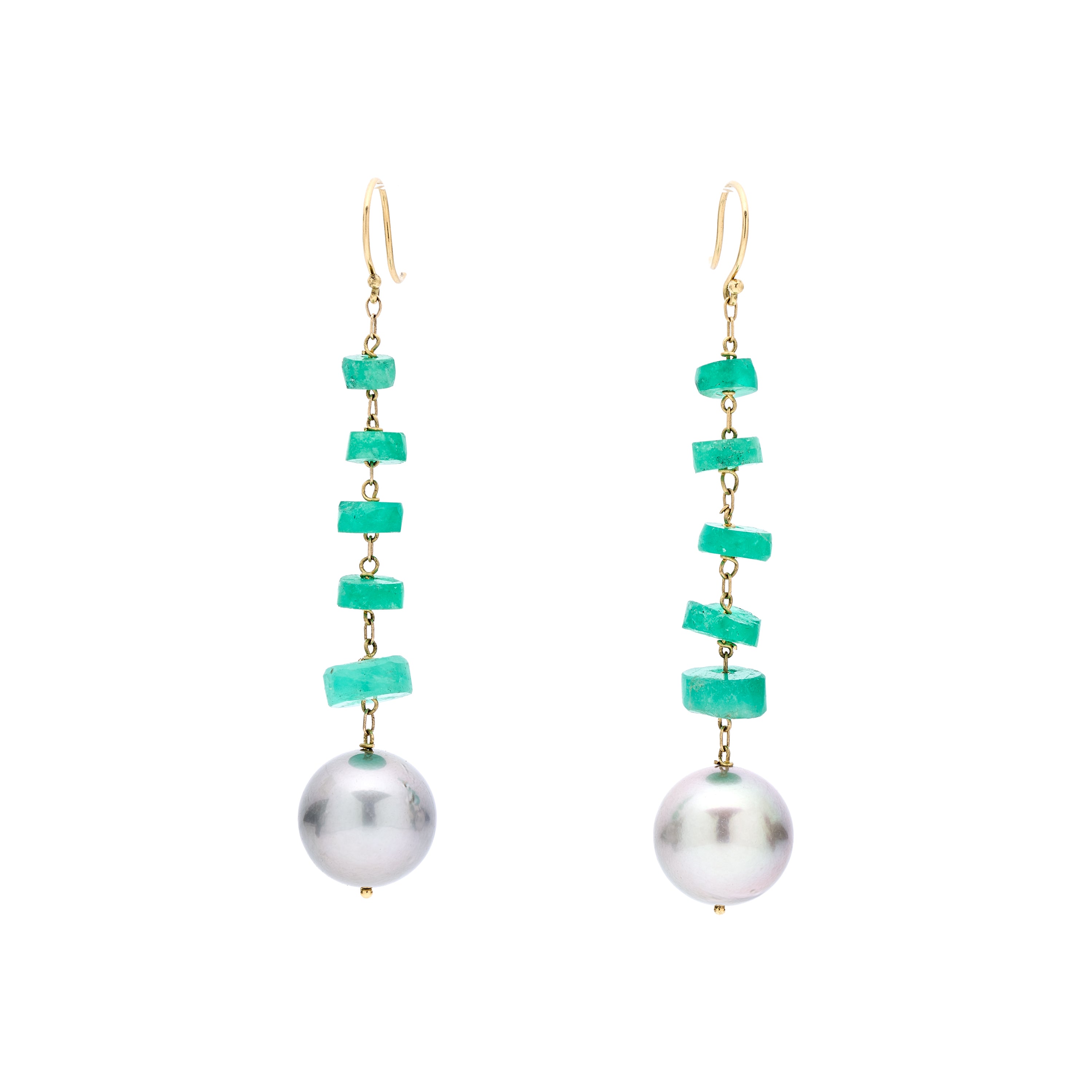 TenThousandThings 18k Emerald and Tahitian Pearl Long Earrings