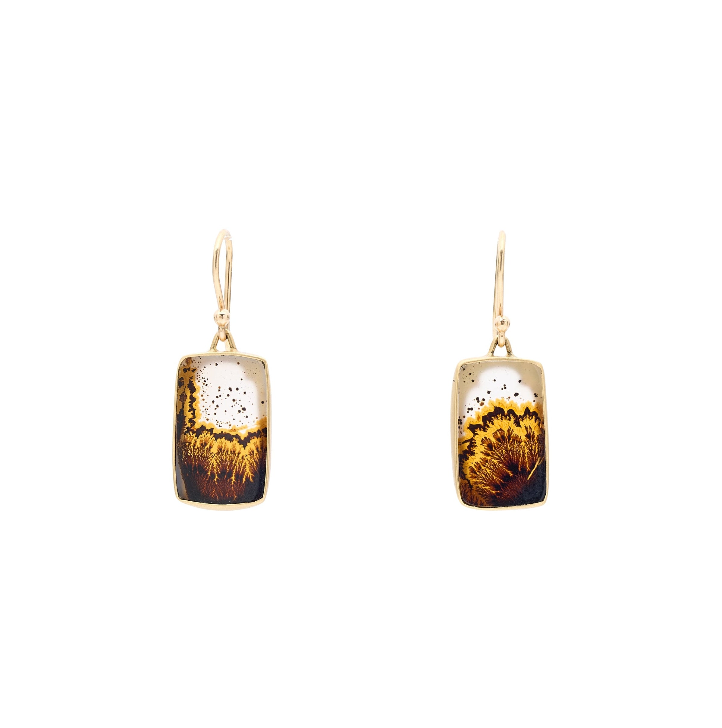 Gabriella Kiss 18k Long Cushion Dendrite Agate Earrings