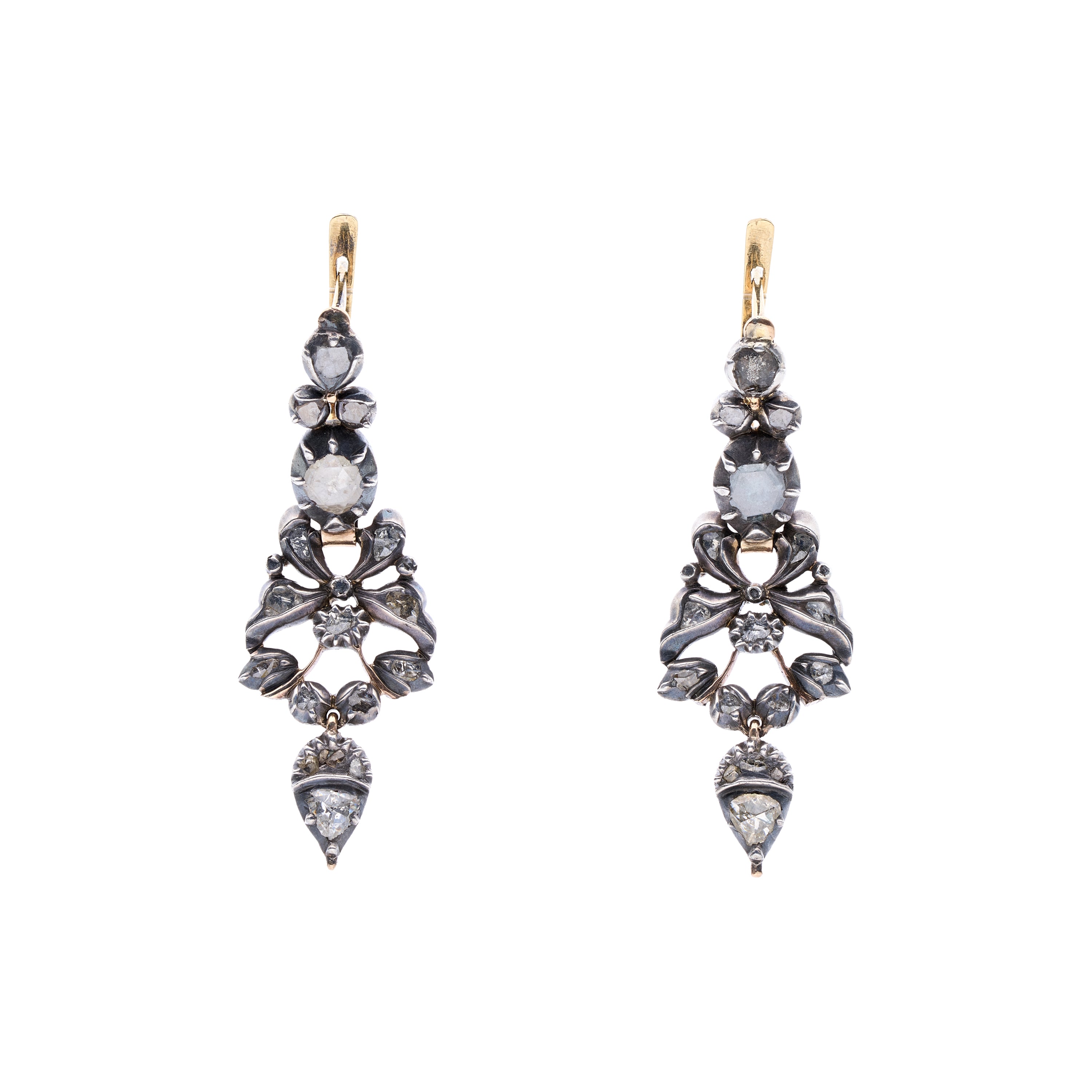 Antique Late 18th c. 18k/Silver Rose Cut Diamond Earrings with Acorn Drops