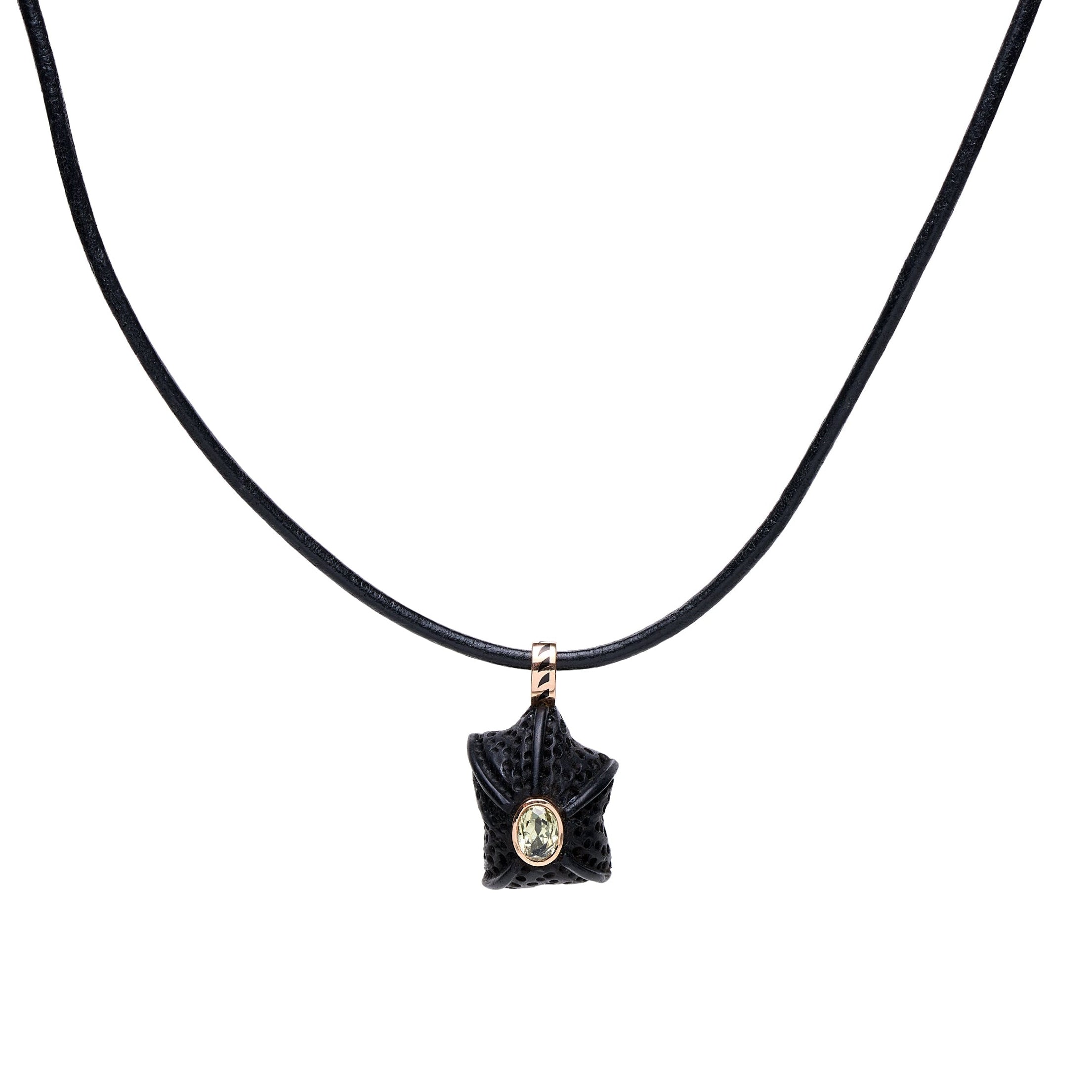 Dezso 18k Classic Carved Ebony Starfish with Oval Beryl Pendant