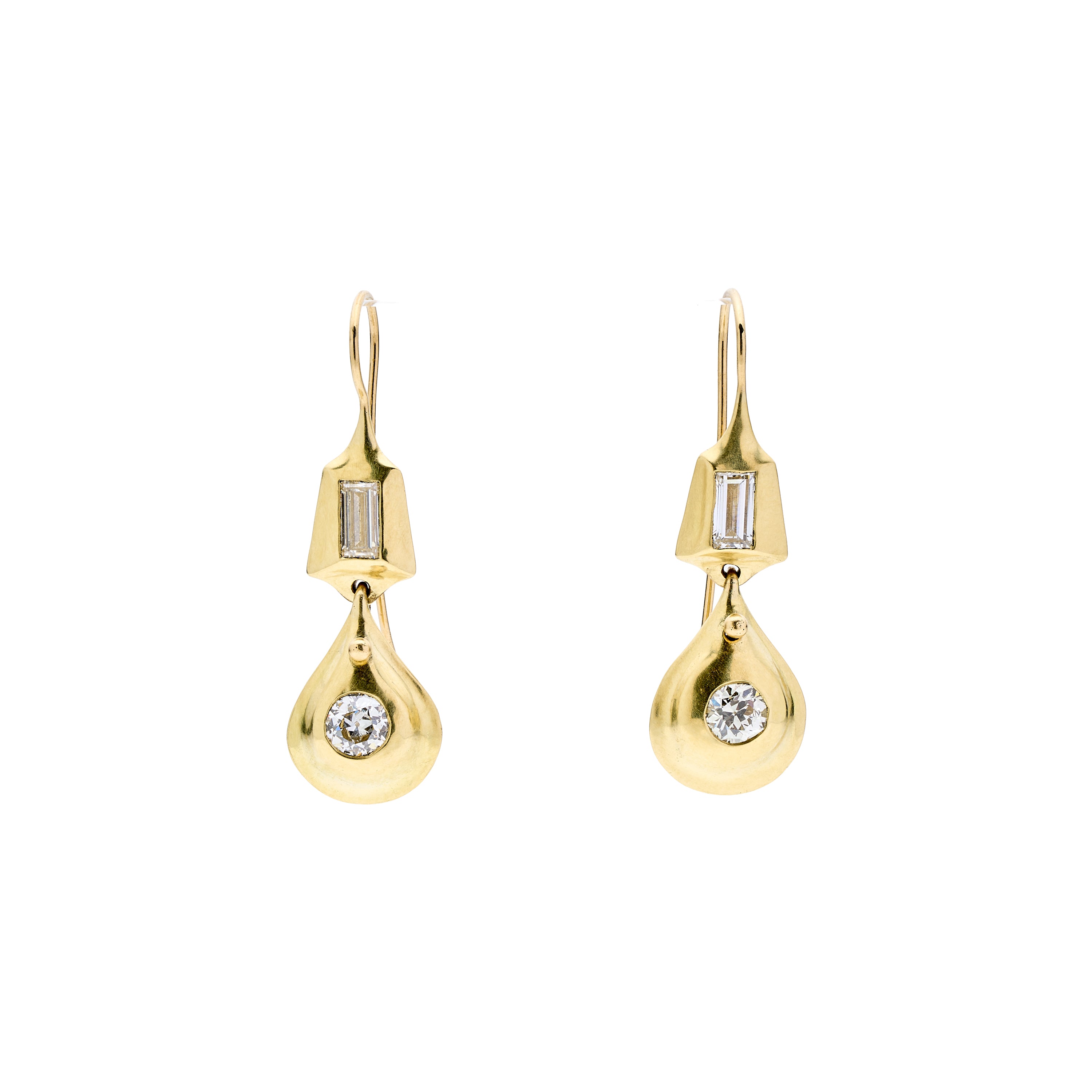 TenThousandThings 18k Baguette Diamond Drop Earrings 1.07ctw