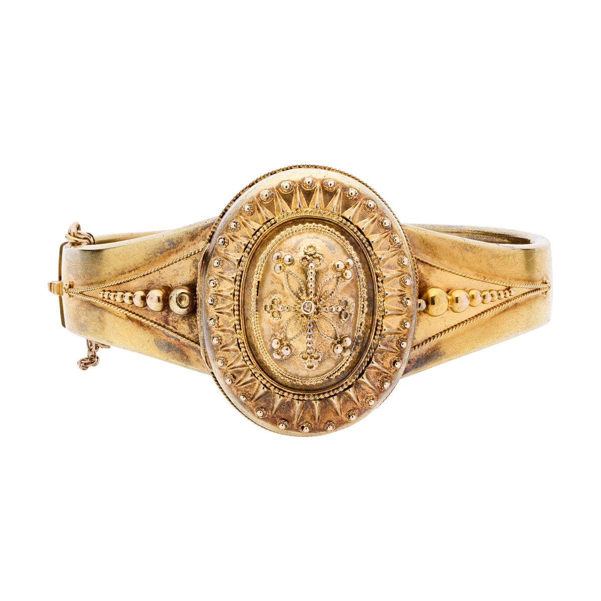 Antique Victorian Etruscan Revival 15k Double Locket Bangle Bracelet