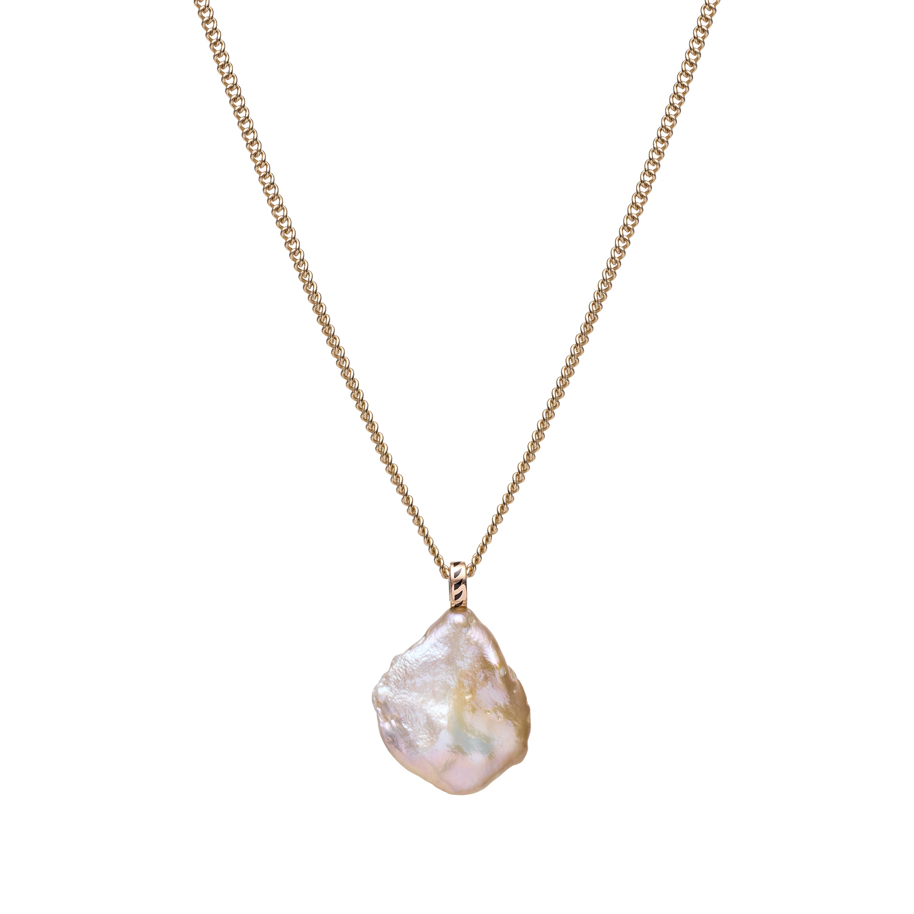 Dezso 18k Grande Flat Pearl Pendant w/ Shark Fin Enameling