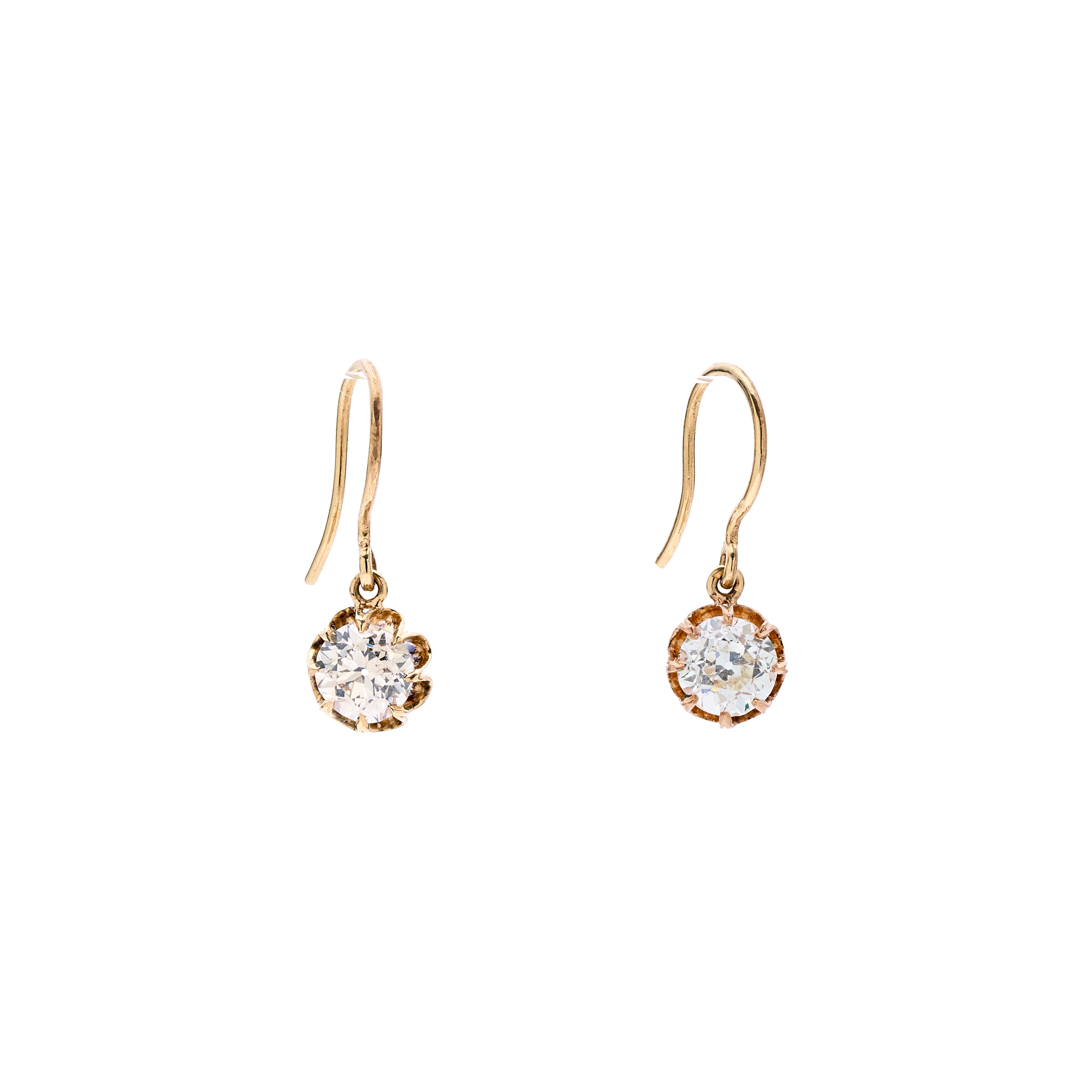 Antique Victorian 14k Euro-Cut Diamond Earrings - 2 ctw