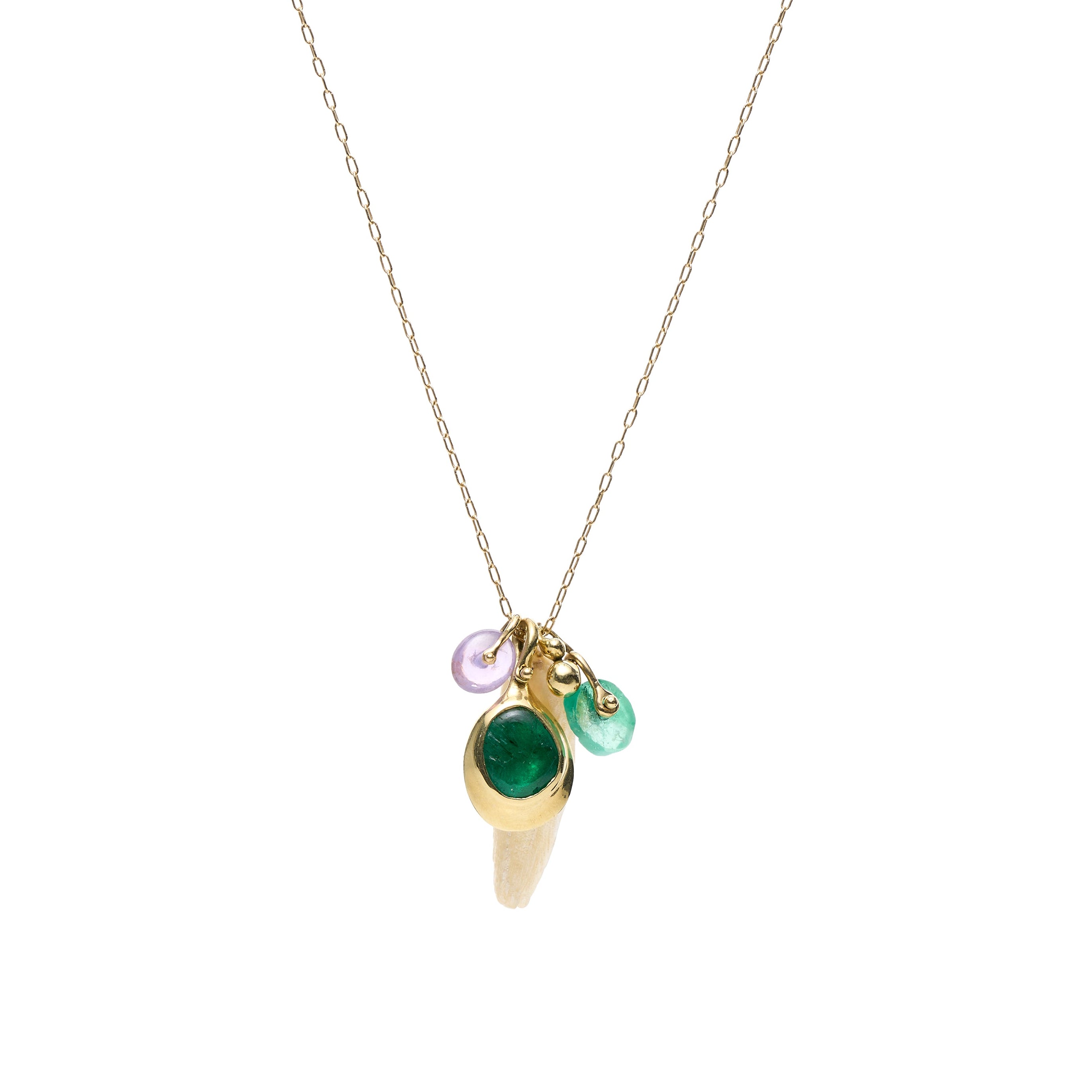 TenThousandThings 18k Emerald, Natural Pearl and Sapphire Luxe Charm Necklace - 16.5"