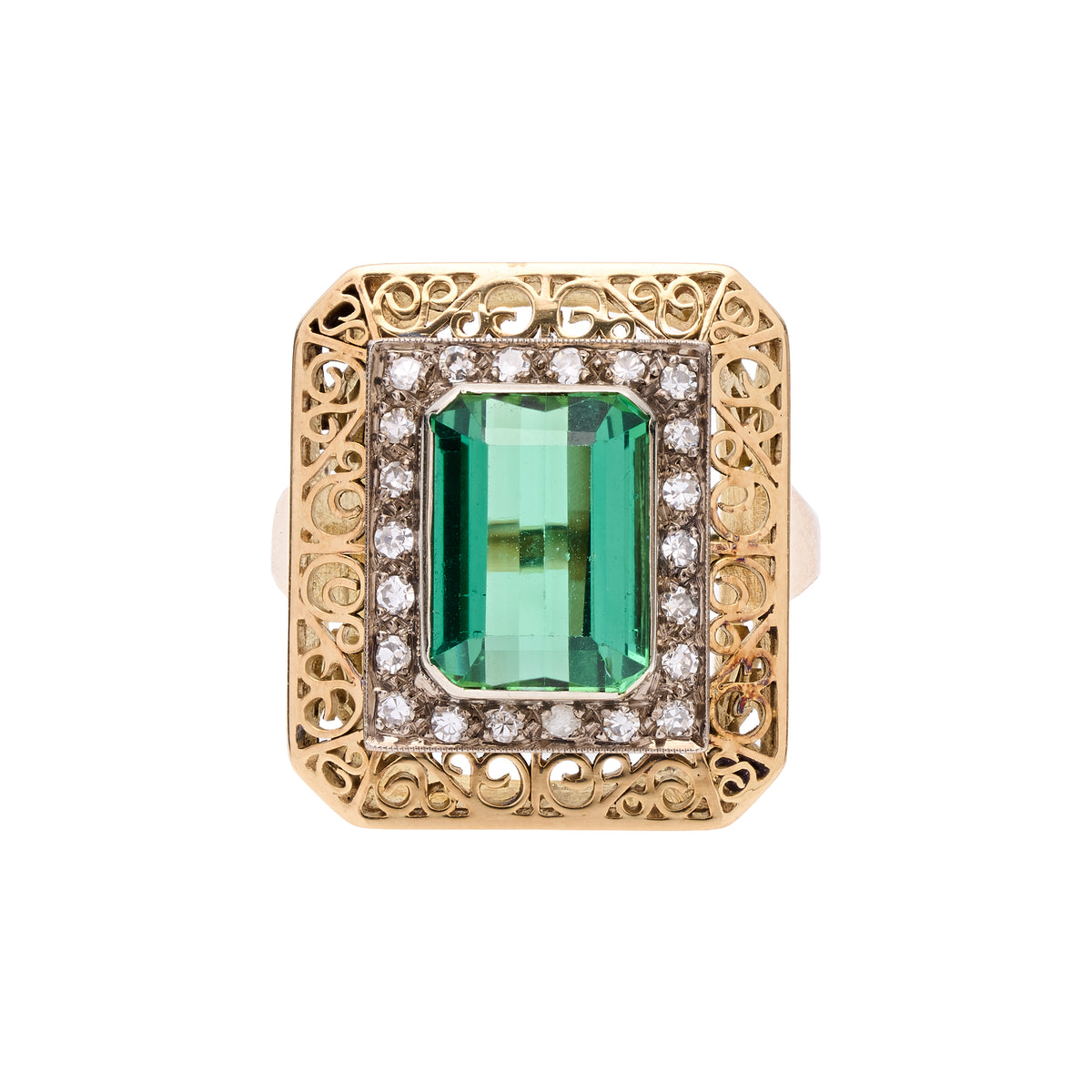 Vintage Retro 1940's 14k Dutch Tourmaline & Diamond Ring