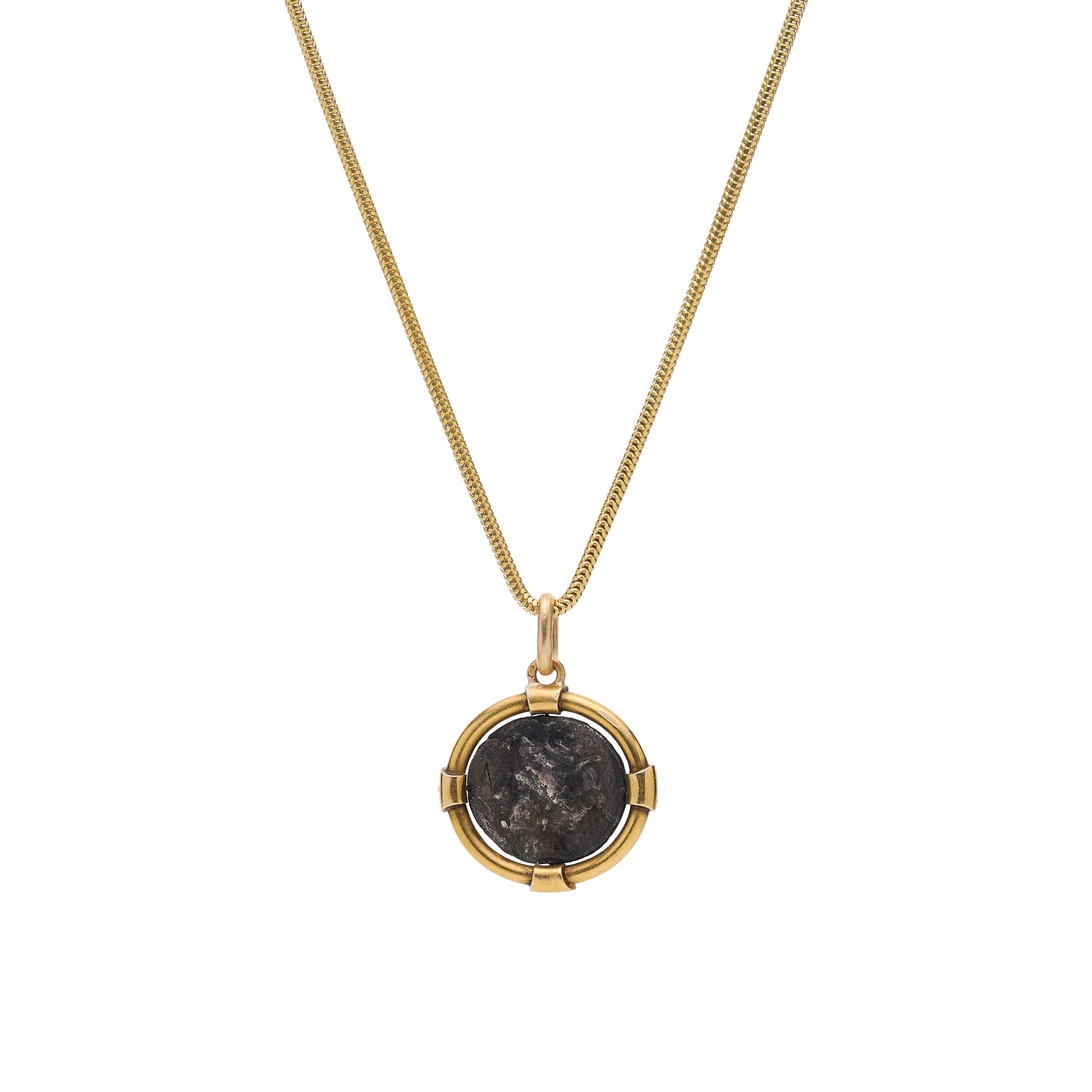 Vintage French 18k Set Ancient Bronze Coin Pendant