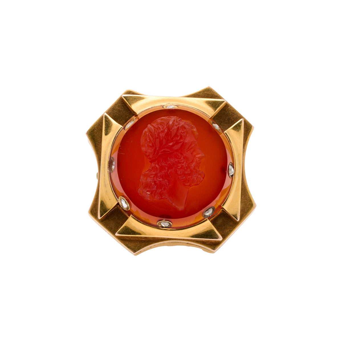 Antique Victorian 14k Carnelian Intaglio with Inset Diamonds Ring