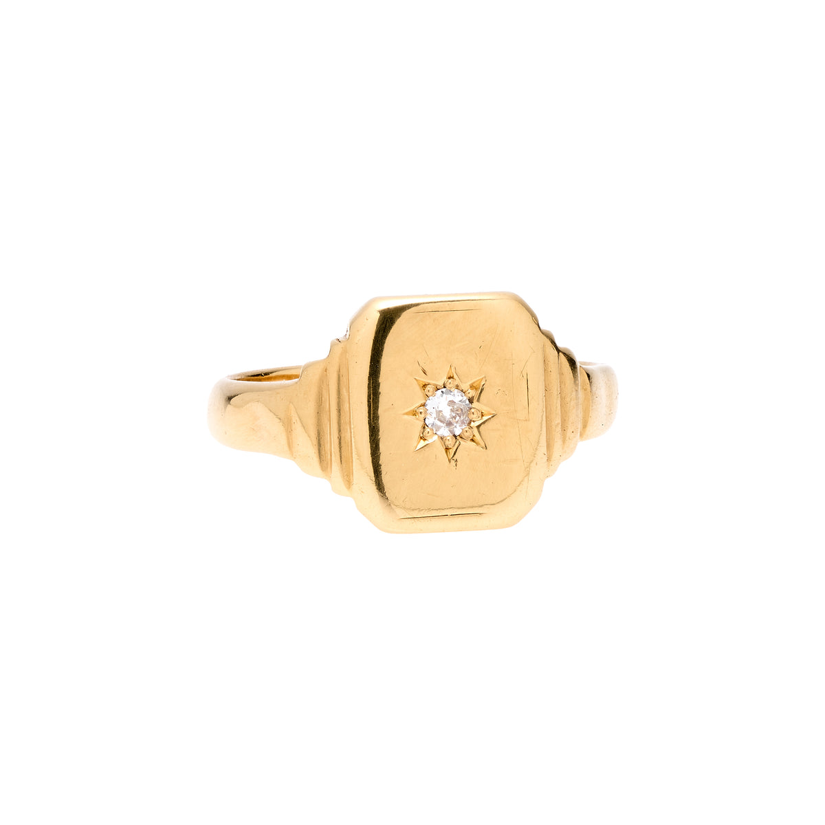 Antique Victorian 18k Rectangular Signet Ring w/ Diamond Center