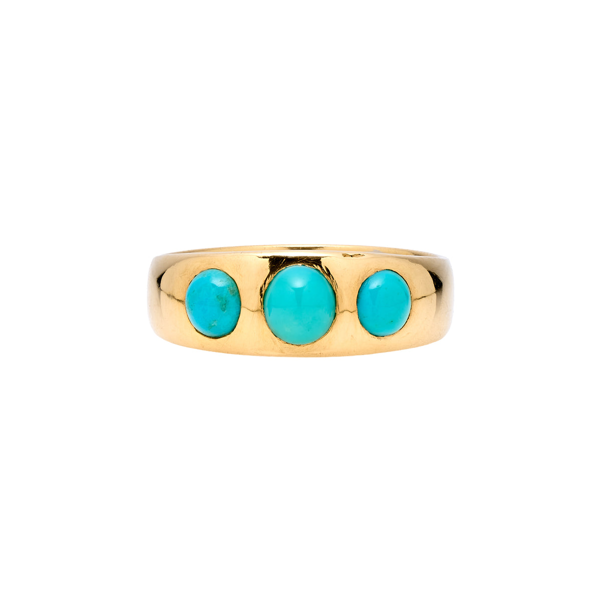 Antique Victorian 18k Three Stone Flush Set Turquoise Ring