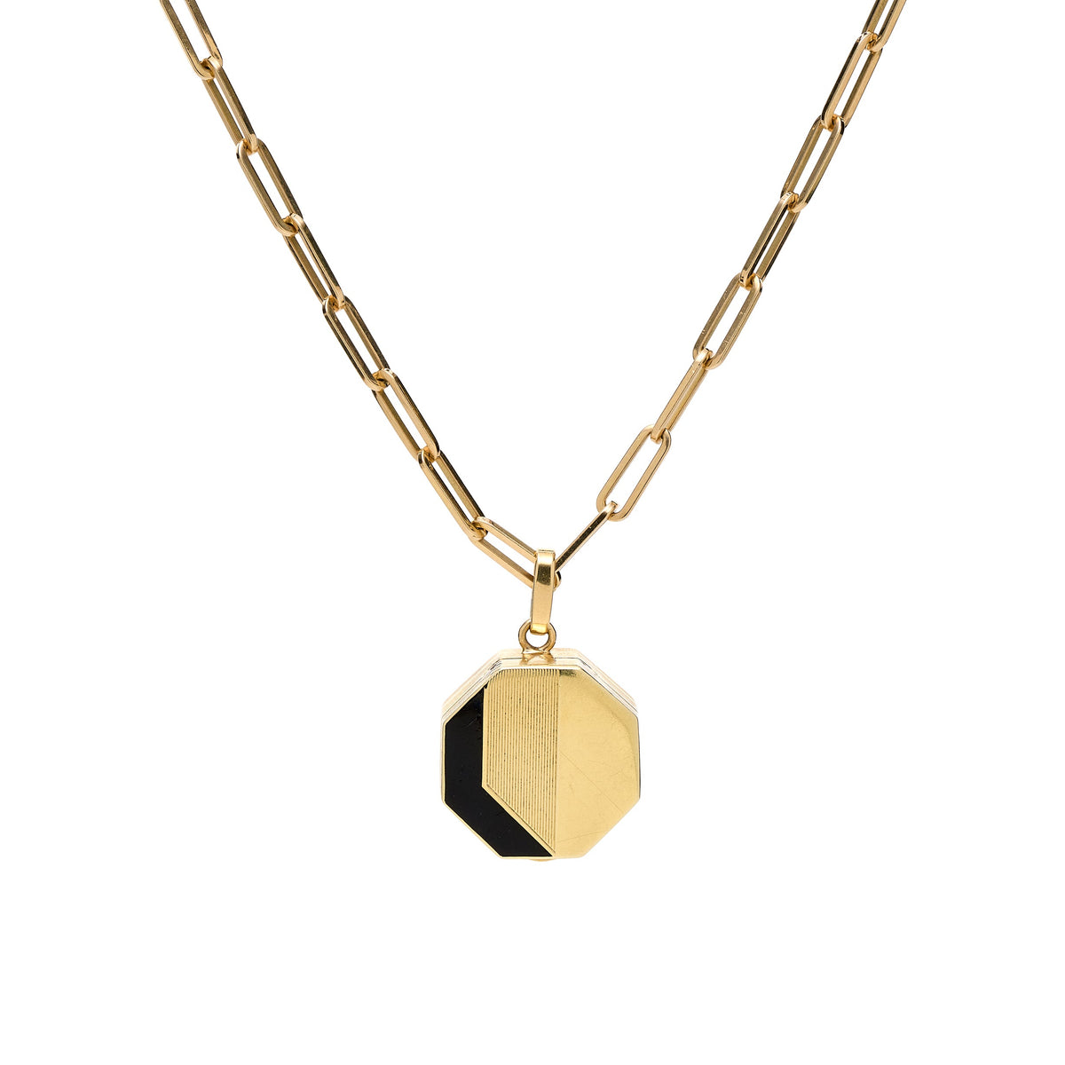 Vintage Mid-Century 14k Black Enamel/Engraved Octagon Box Locket