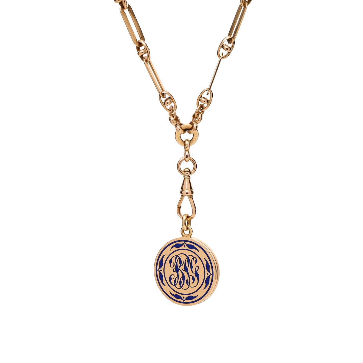 Antique Victorian 14k Round Navy Enamel Monogram Locket Pendant