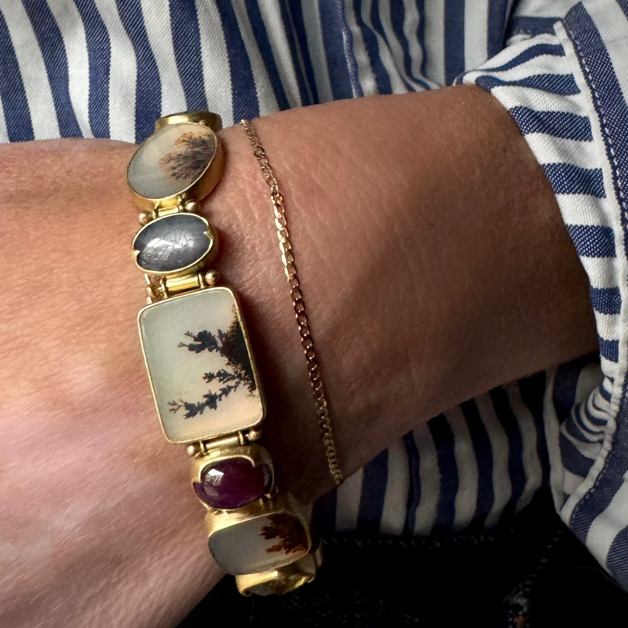 Gabriella Kiss 18k Mixed Dendrite & Sapphire Bracelet- 7.25"