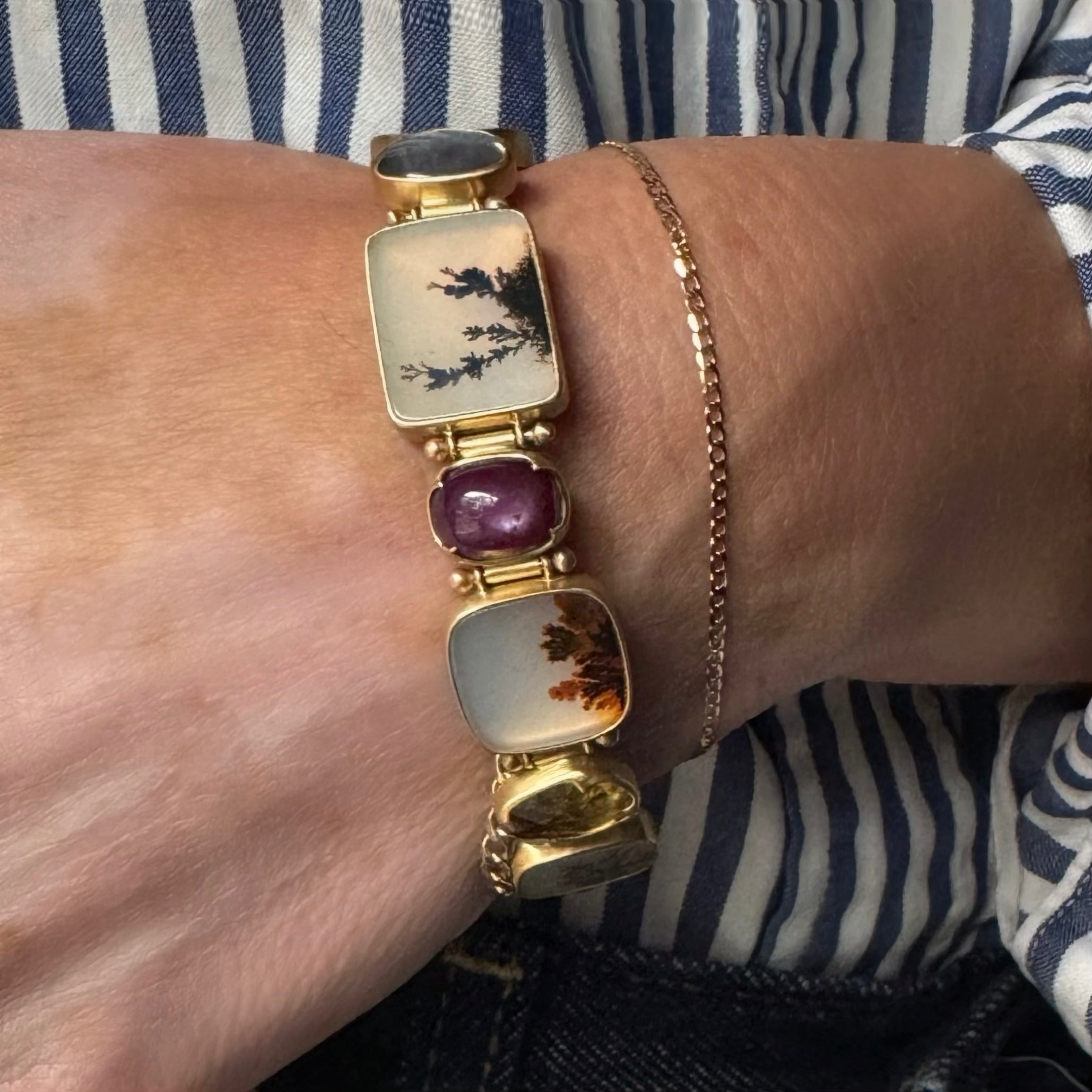 Gabriella Kiss 18k Mixed Dendrite & Sapphire Bracelet- 7.25"