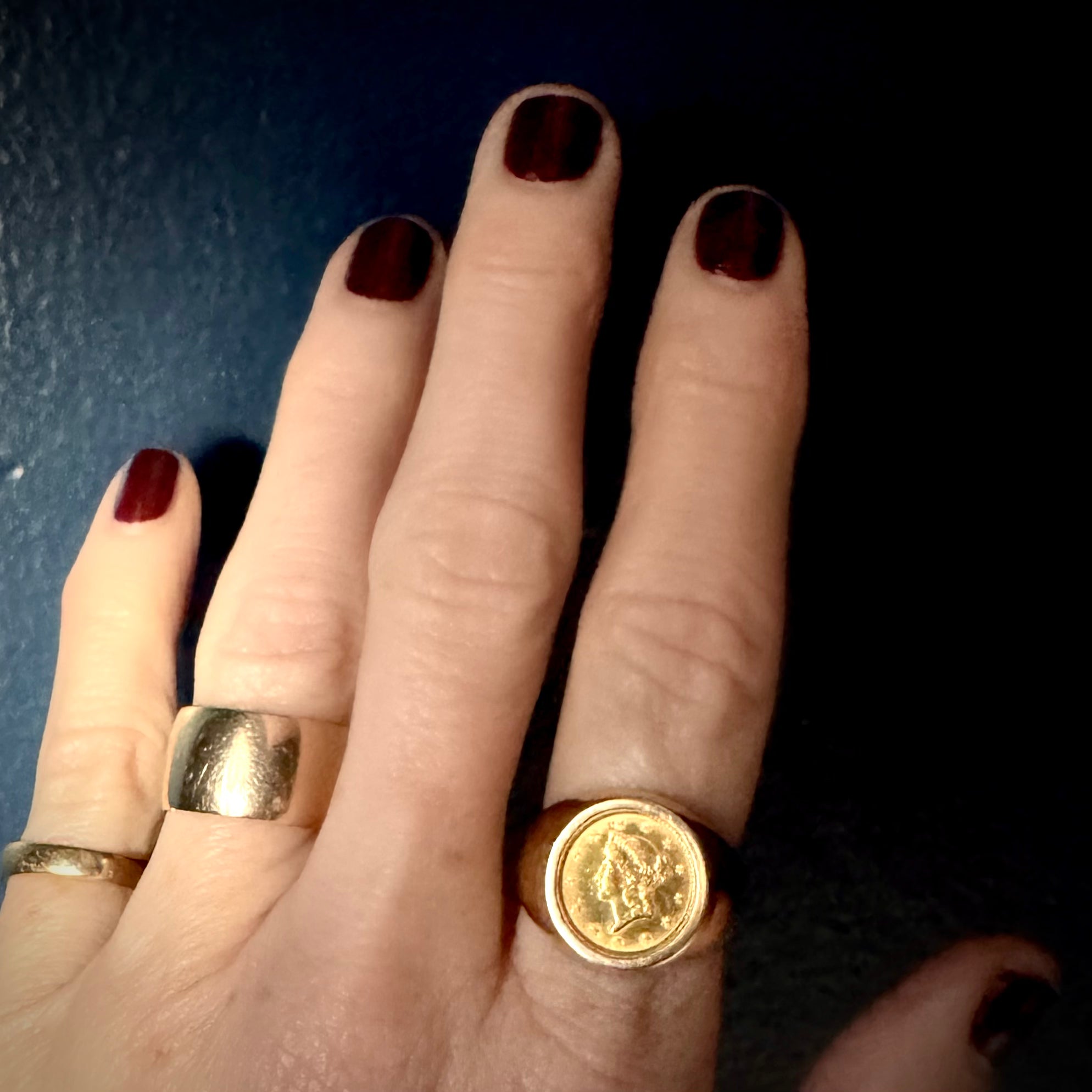 Antique Victorian 22k Coin Set in Heavy 14k Signet Ring