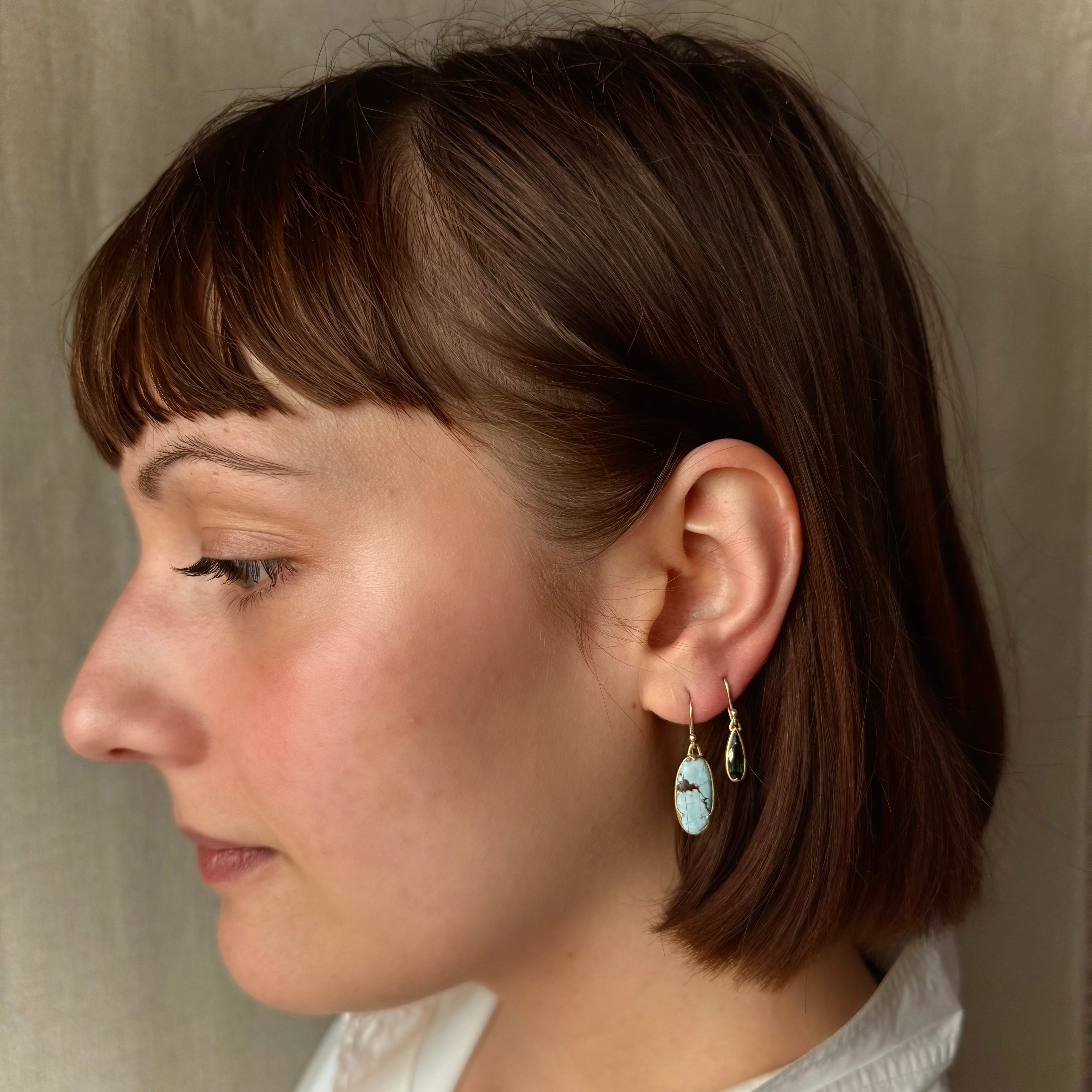 Gabriella Kiss 18k Long Oval Kazakhstan Turquoise Earrings