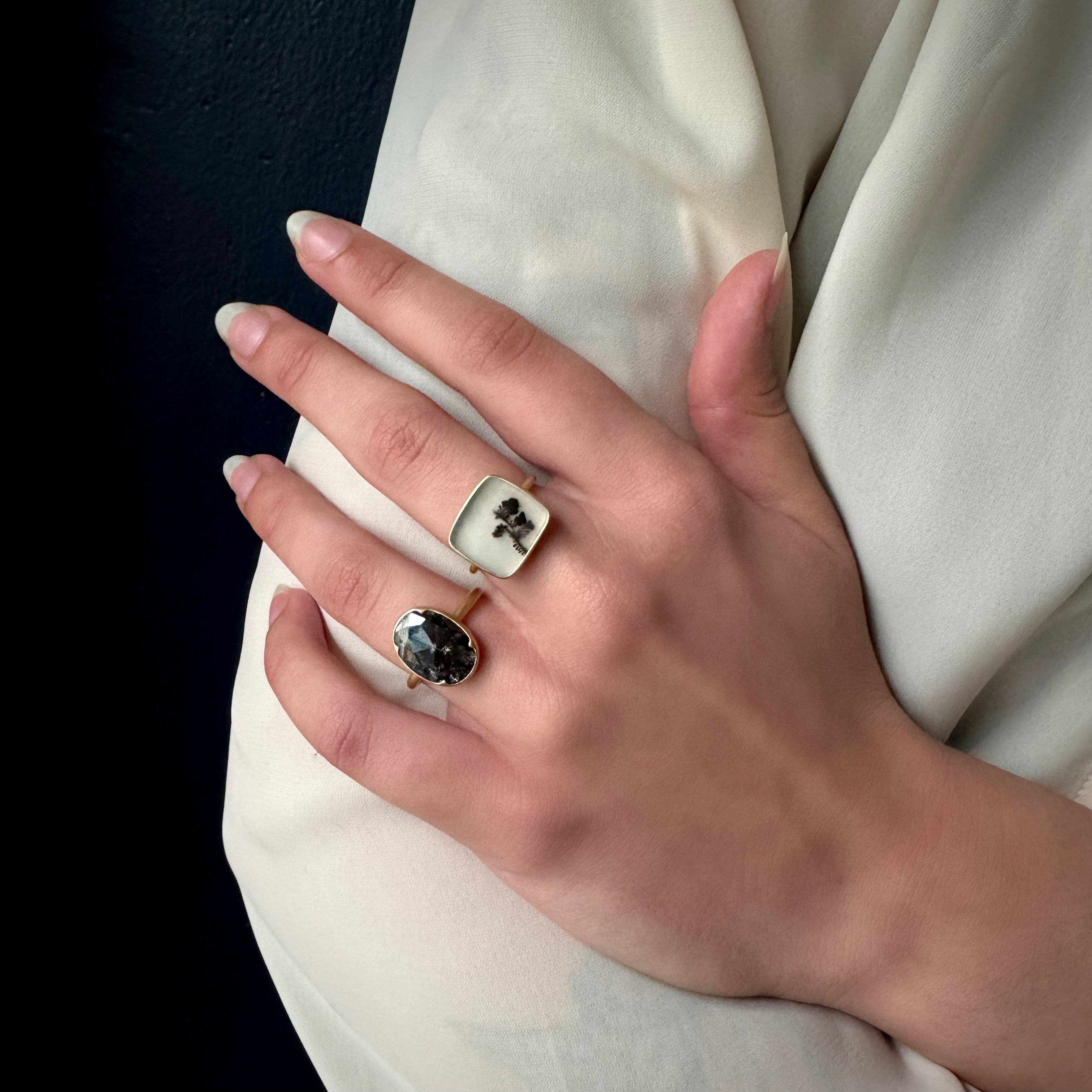Gabriella Kiss 18k Square Dendritic Agate Ring