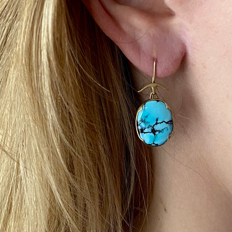 Gabriella Kiss 18k Medium Oval Kazakhstan Turquoise Earrings