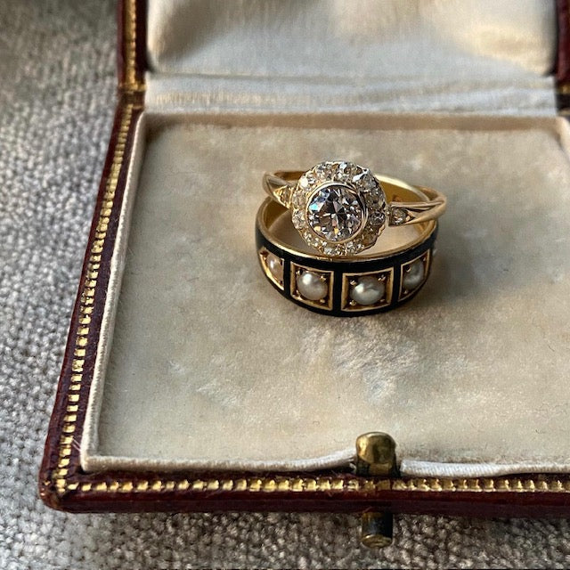 Antique Edwardian 14k Bezel Set Diamond Cluster Ring