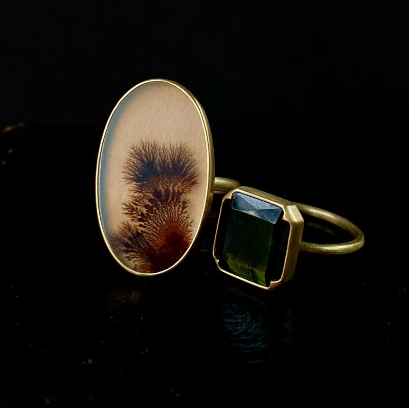 Gabriella Kiss 18k Large Oval Dendritic Agate Ring