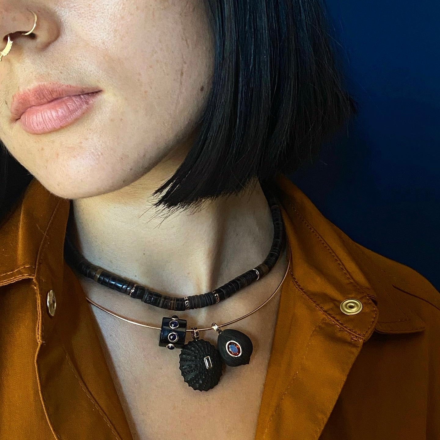 Dezso 18k Classic Ebony Sea Urchin with Baguette Diamond Pendant