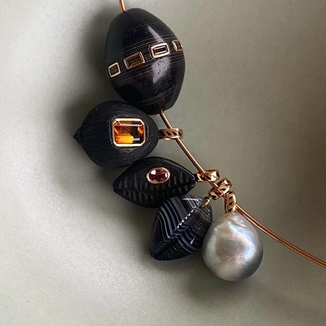 Dezso 18k Carved Ebony Coquito with Madeira Citrine Pendant