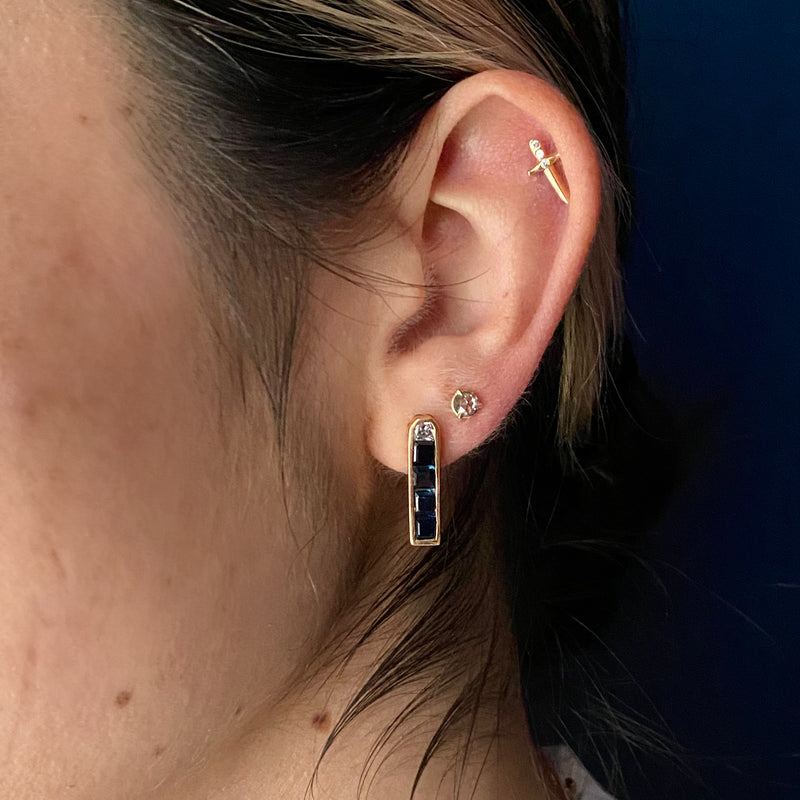 Dezso 18k Rose Gold, Square Sapphire and Diamond Earrings