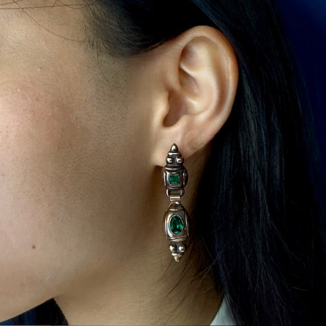 Antique Regency 15k/18k Emerald Paste Drop Earrings