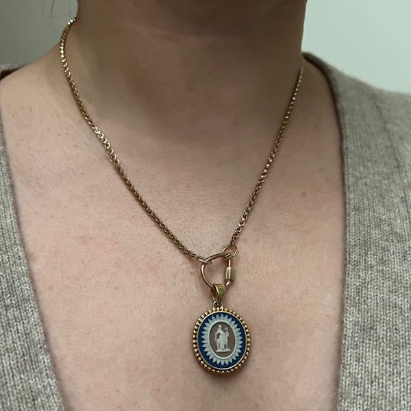 Antique Georgian Era Wedgewood with 14k Vintage Frame Pendant