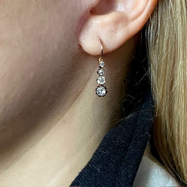 Antique Victorian 14k Graduated Diamond Drop Earrings