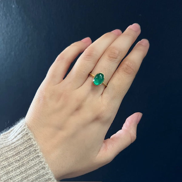 Gabriella Kiss 18k Oval Emerald Cabochon Ring- 2.26ct