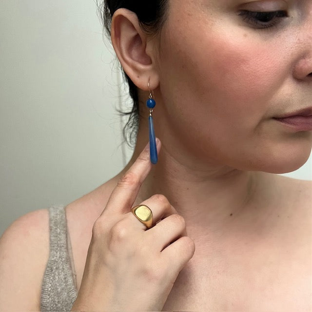 Antique Art Deco 14k Chalcedony Torpedo Earrings