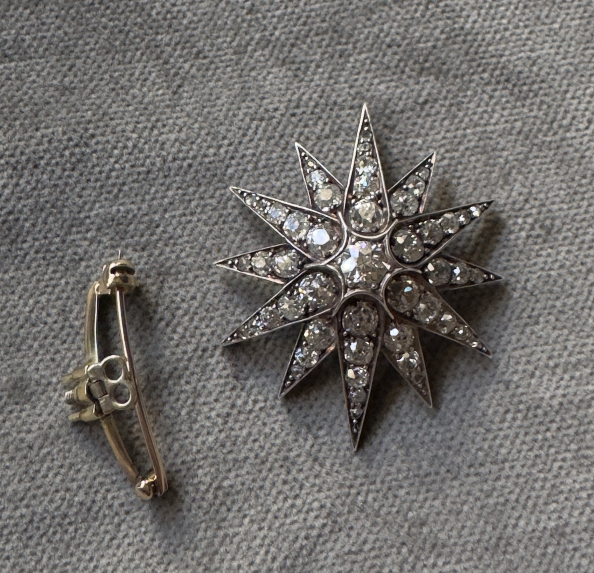 Antique Victorian 14k/Silver Diamond Star Pin/Pendant