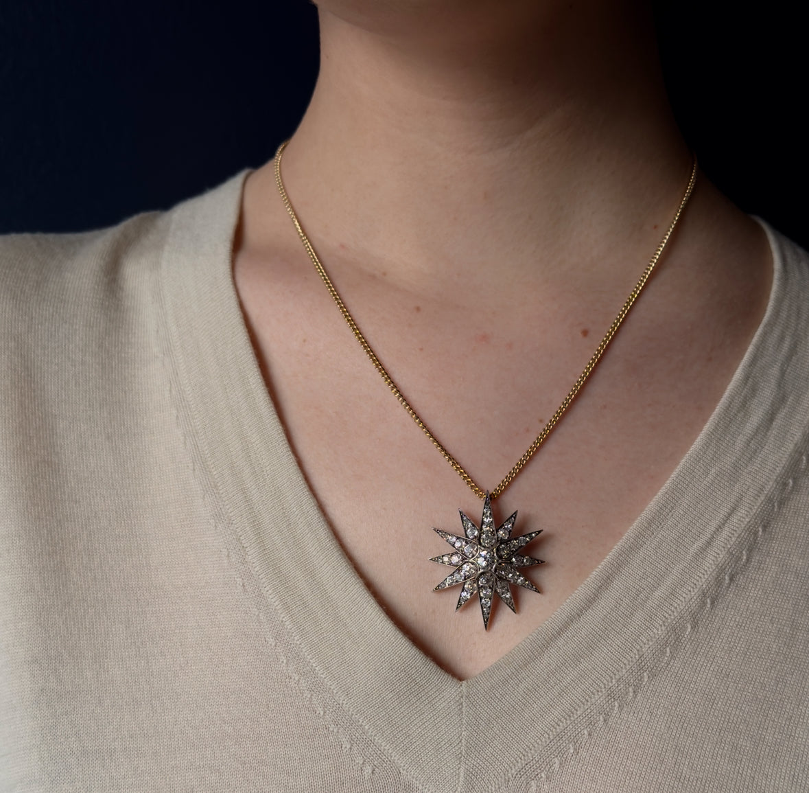 Antique Victorian 14k/Silver Diamond Star Pin/Pendant