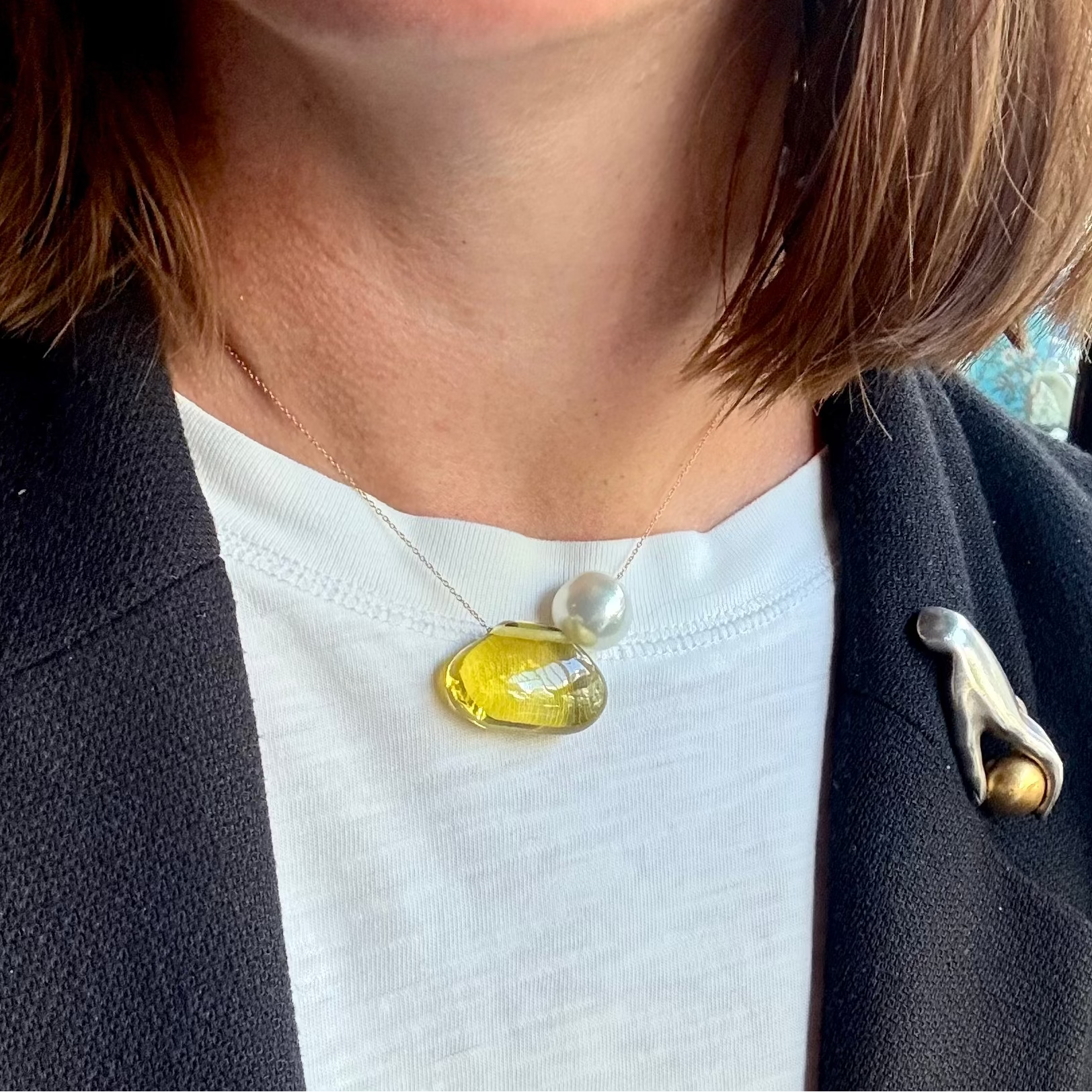 TenThousandThings 18k Lemon Quartz Tapiz Bead & Pearl Assembled Necklace- 16”