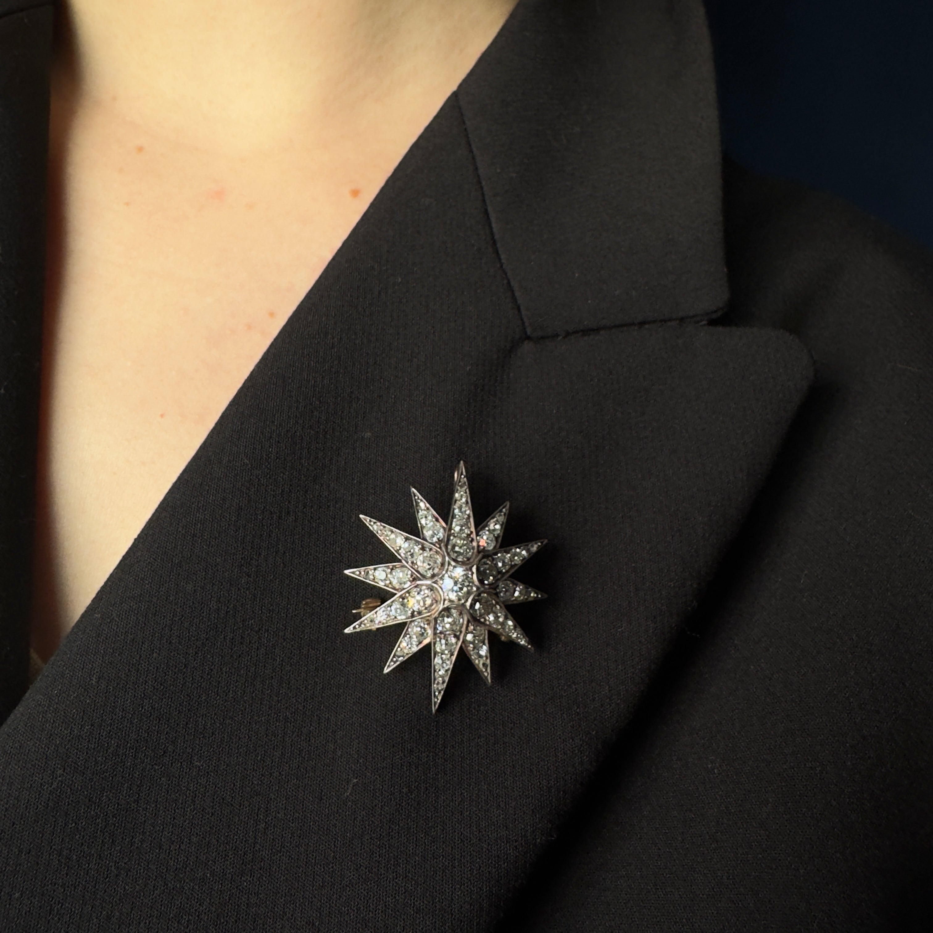 Antique Victorian 14k/Silver Diamond Star Pin/Pendant