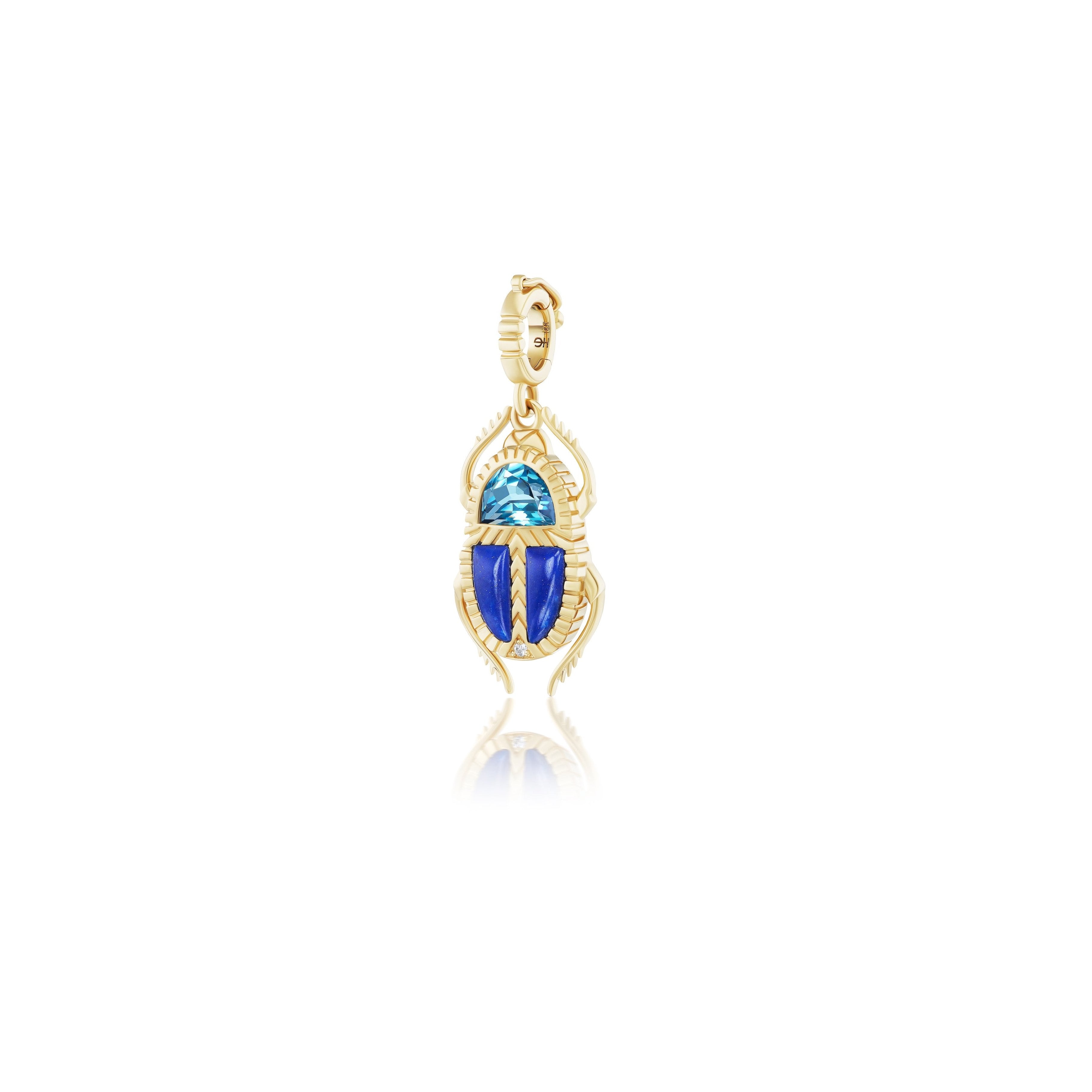 Harwell Godfrey 18k Blue Topaz & Lapis Mini Scarab Pendant