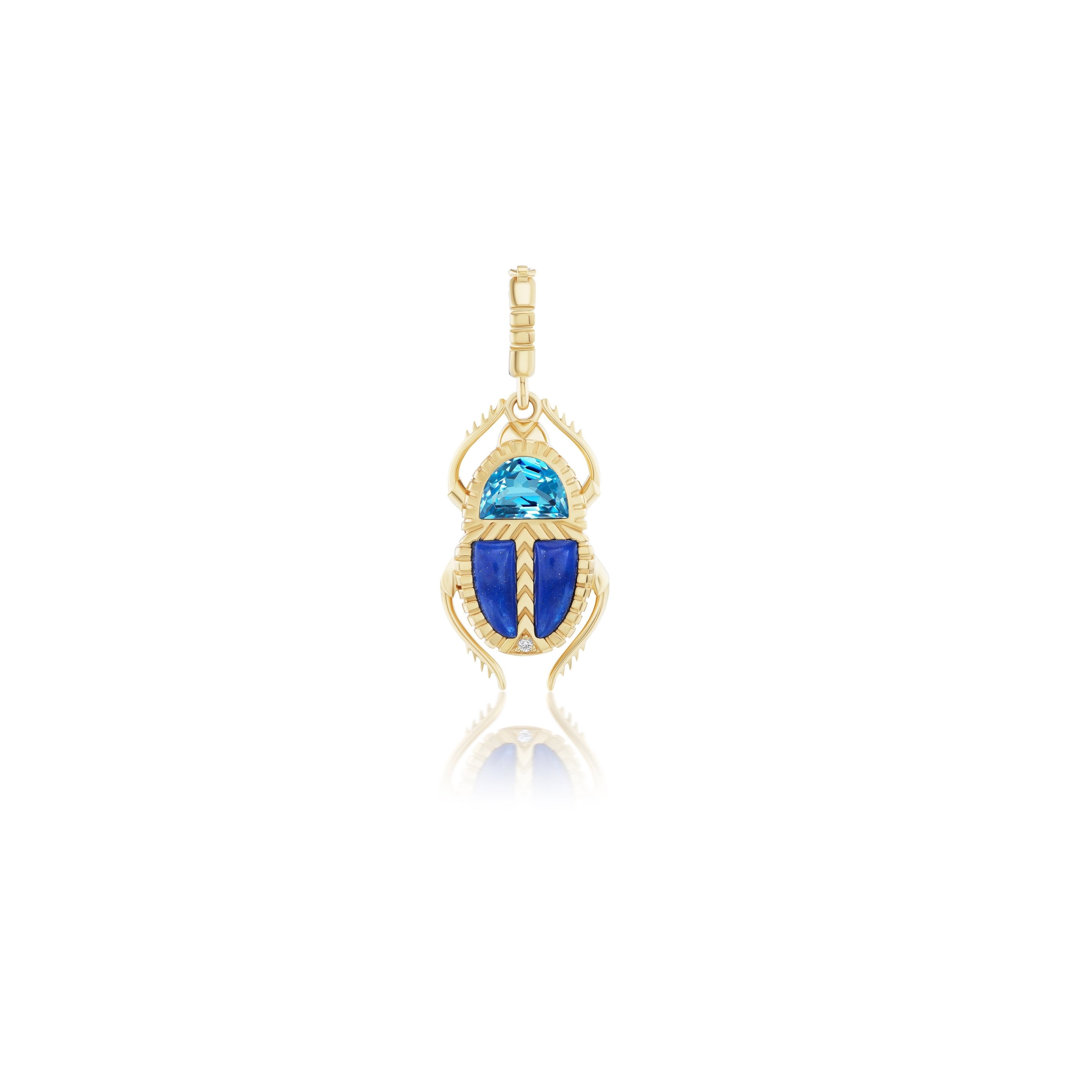 Harwell Godfrey 18k Blue Topaz & Lapis Mini Scarab Pendant