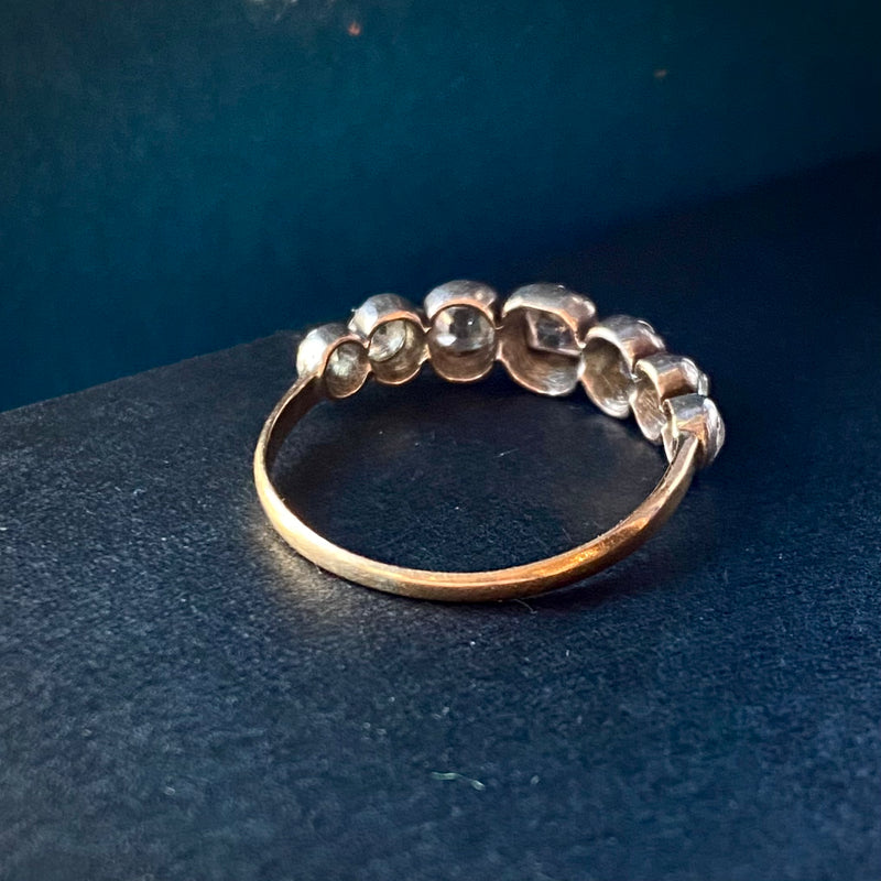 Antique Georgian Revival 18k & Silver 7 Diamond Row Ring
