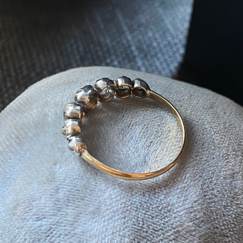 Antique Georgian Revival 18k & Silver 7 Diamond Row Ring