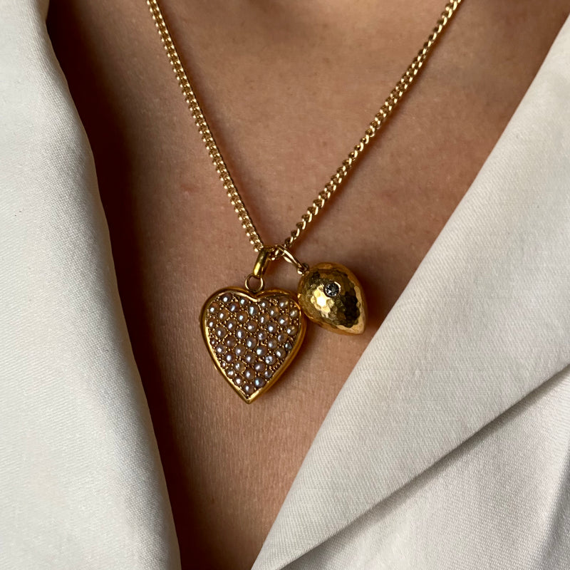 Vintage 14k Hammered Egg Pendant With Diamond