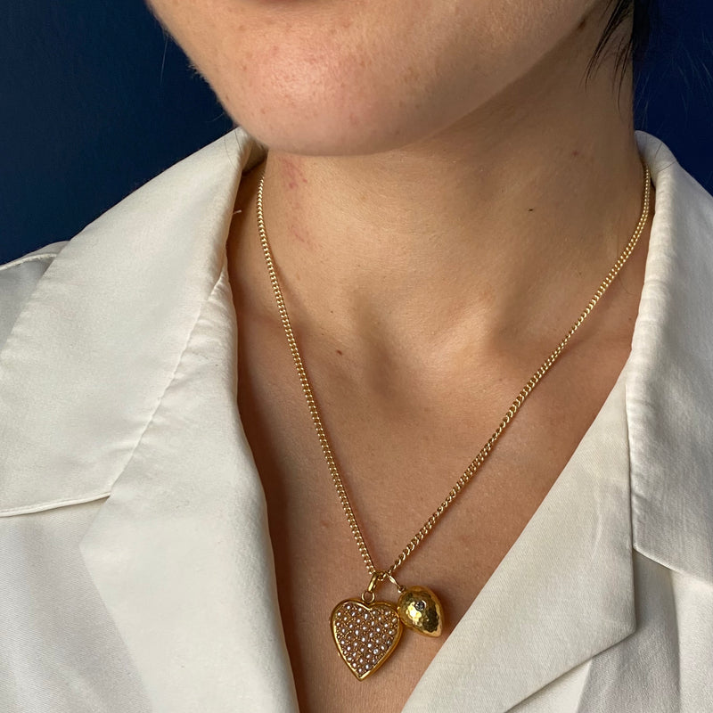 Vintage 14k Hammered Egg Pendant With Diamond
