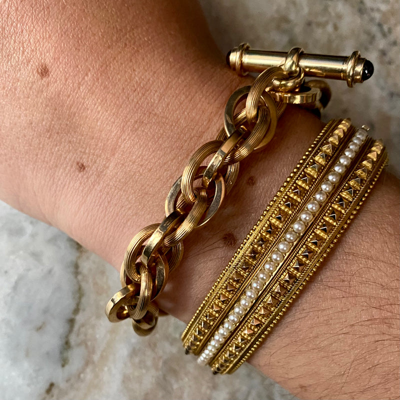 Vintage Mid-Century 18k Toggle Bracelet  7"