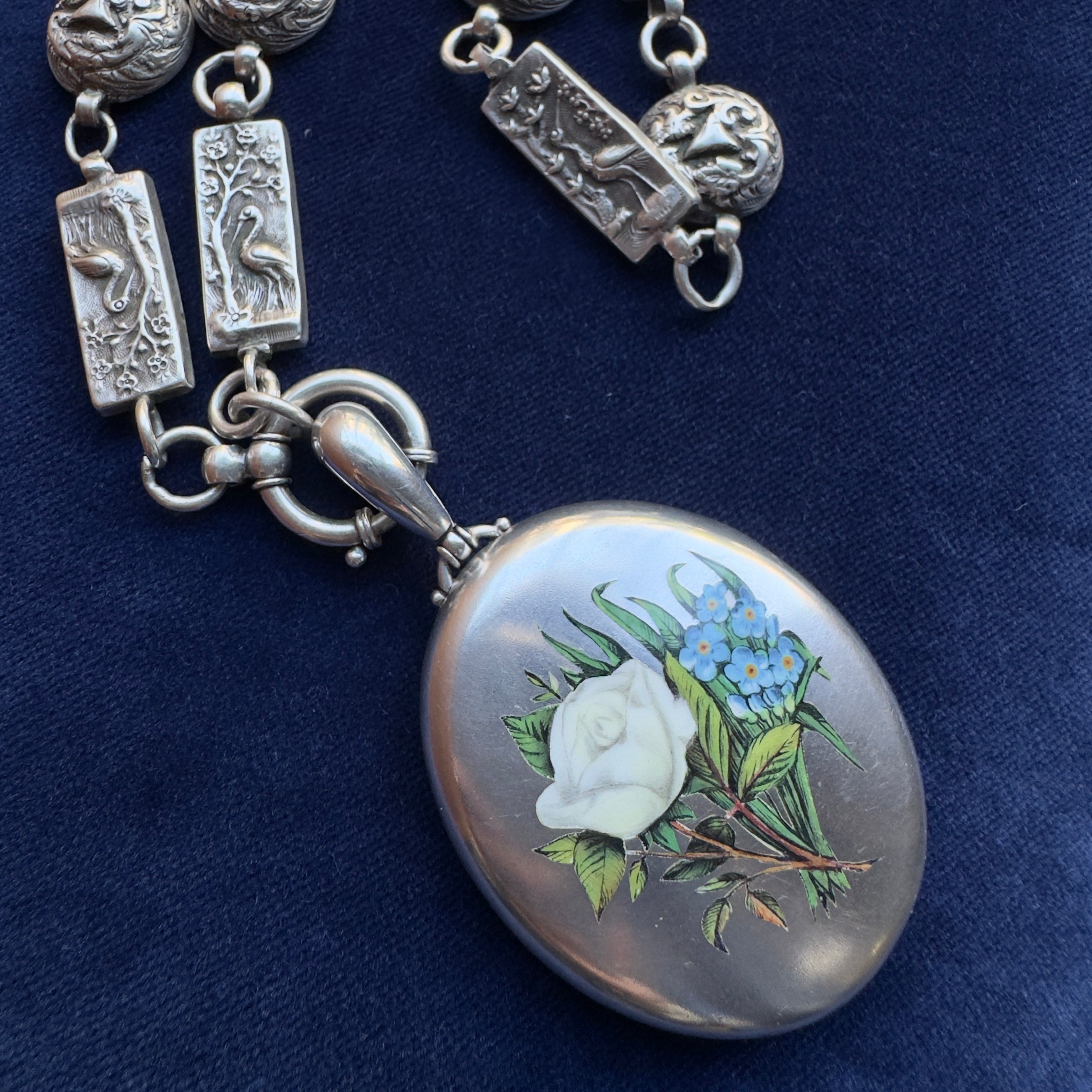 Antique Aesthetic Movement Silver Wide Links Necklace