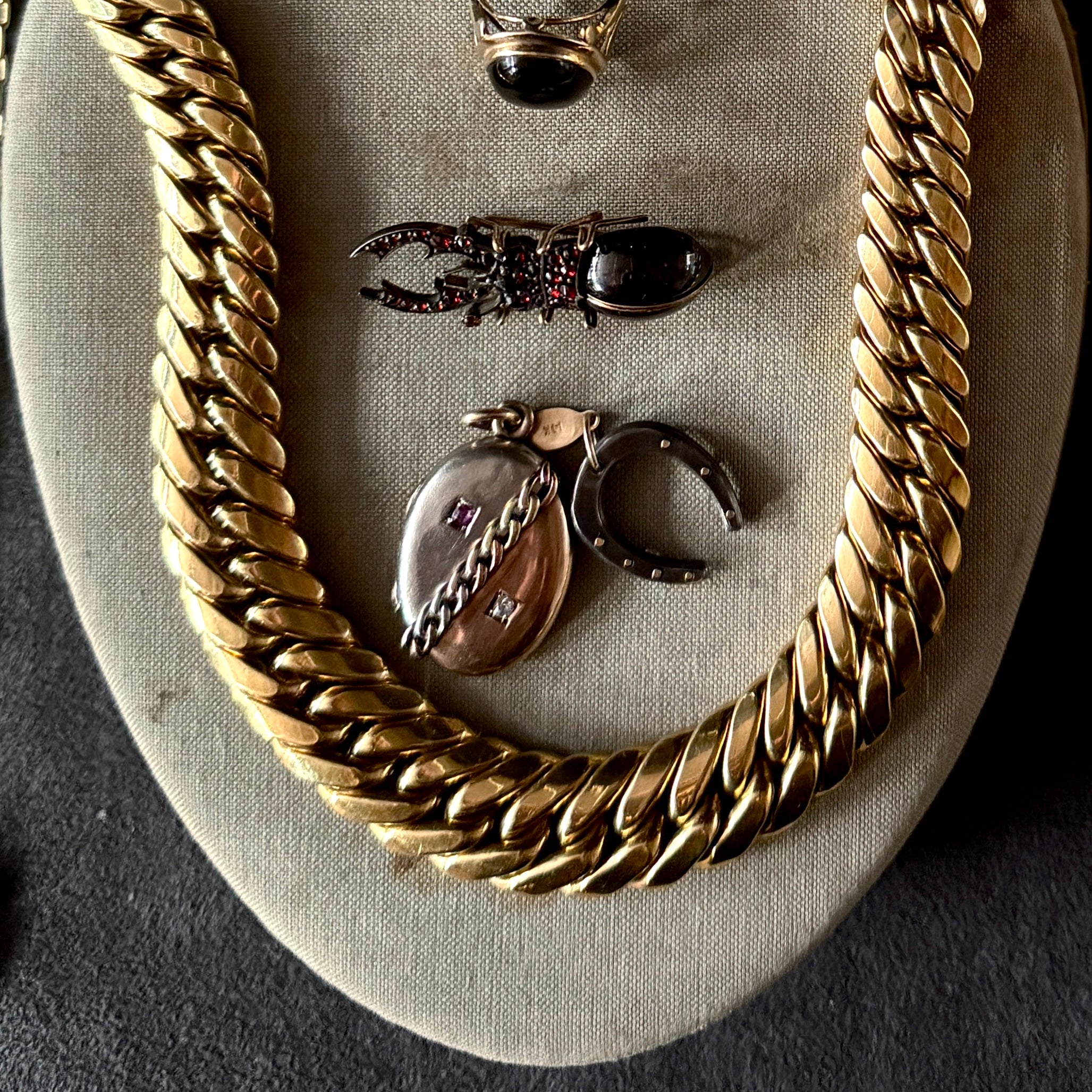 Antique Victorian Platinum / Two-Color 14k Gold Ruby & Diamond Chain Link Locket