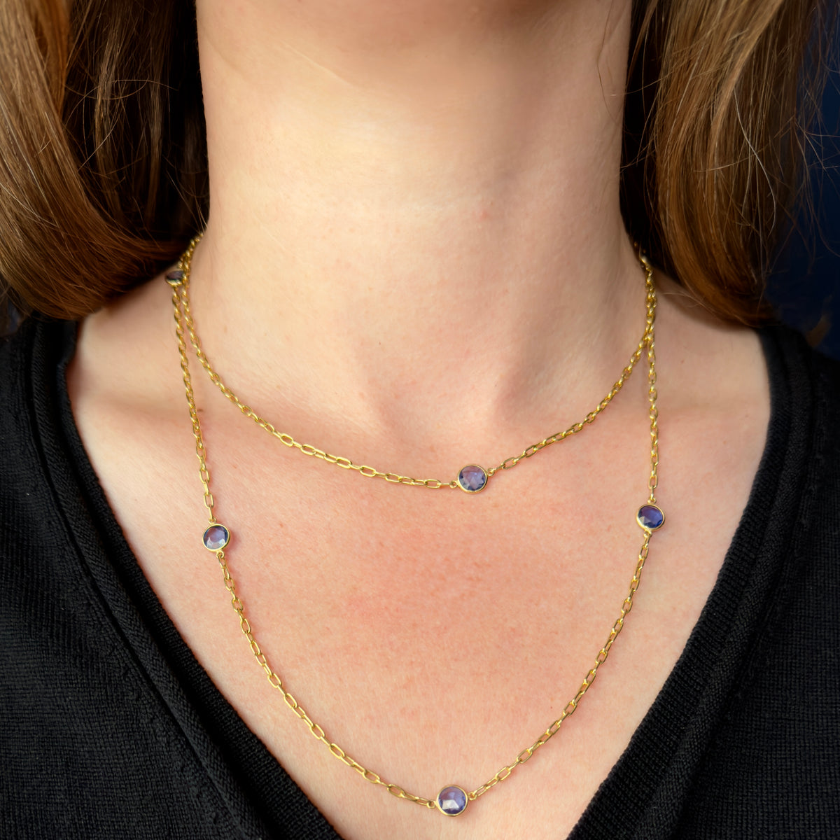 Stephanie Windsor 18k Ceylon Sapphire Five Stone Chain- 22”