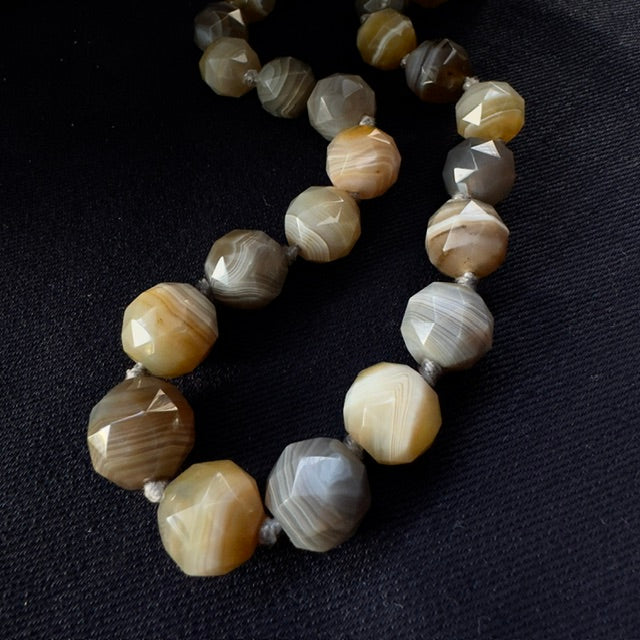 Antique Victorian Faceted Agate Bead Strand Necklace w/ 14k Clasp